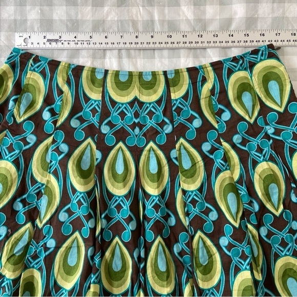 MASSIMO skirt pleated woven cotton tulip A line contemporary green blue size 12 - Picture 8 of 11